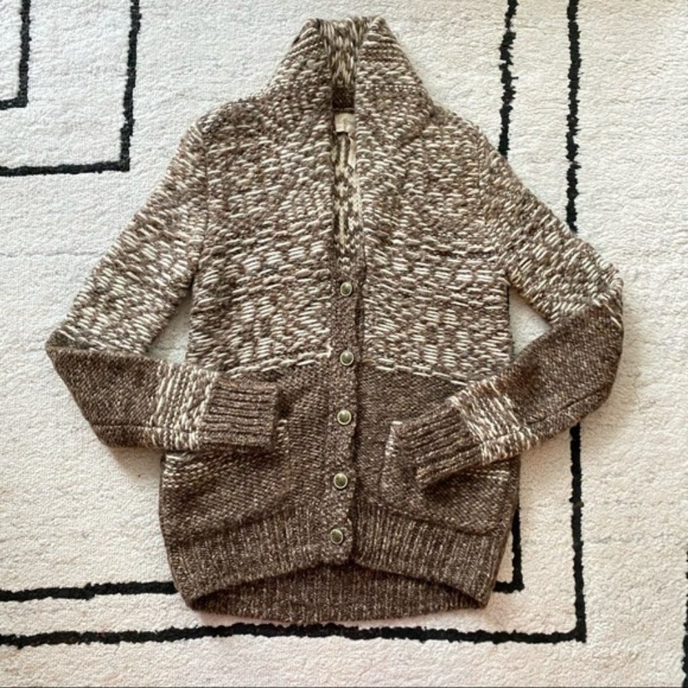 WILFRED FREE Brown Patterned Wool Alpaca Button Cardigan